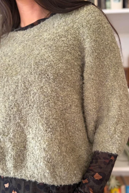 Lola Boucle Slouch Knit Soft Khaki